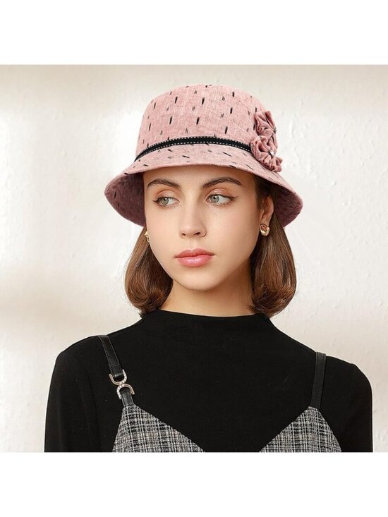 Women\'s Pink Vintage Felt Cloche inter Floral Fedora Imported Bucket Hat main image 5